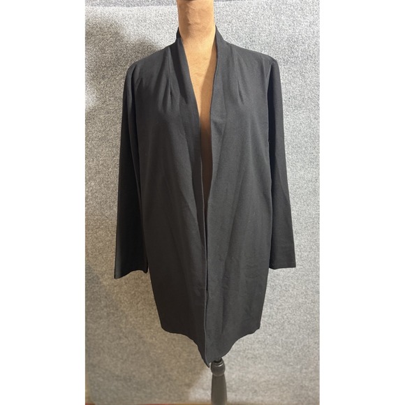 Eileen Fisher Sweaters - EILEEN FISHER Black Long Fluid Lyocell‎ Open Front Jersey Cardigan Medium Q23